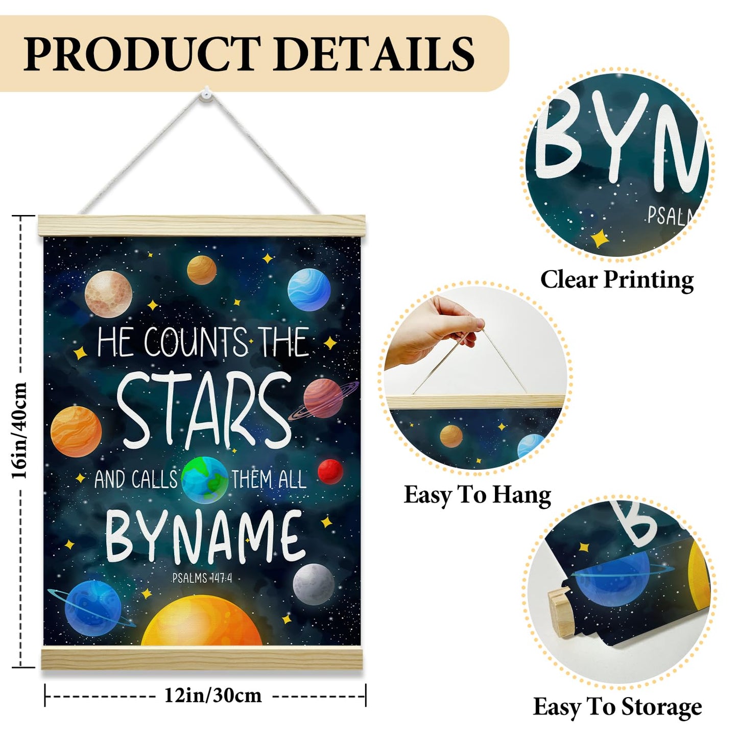 Nopoben Outer Space Poster Hanger Frame, Solar System Canvas Wall Art, Planets Wall Decoration for Kids, Nursery Classroom Kids Room Playroom Preschool Decor(12x16 Inches)-03