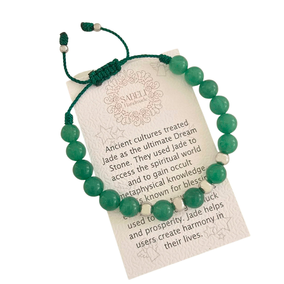 Sabeli Handmade Bracelets Real Natural Stones Healing Protection Focus 8mm Bead Adjustable Macrame Women Men Gemstone Gift (Jade)
