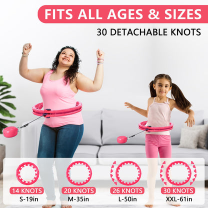 Leann L!fe U1-30 Knots Waist 19"- 61”, Magnetic Lock Smart Weighted Hula Hoop for Adults Weight Loss, Infinity Hoop Plus Size, Children Adult Home Outdoors, Fitness Exercise, Abdominal Toner, Pink