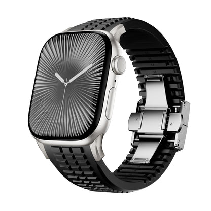 VKEOO Silicone Watch Band Compatible with iWatch Ultra 2 / Ultra/Series 10 9 8 7 (44mm 45mm 46mm 49mm), Sport bands with Folding buckle, Rugged Heavy Duty Modern Design for Men