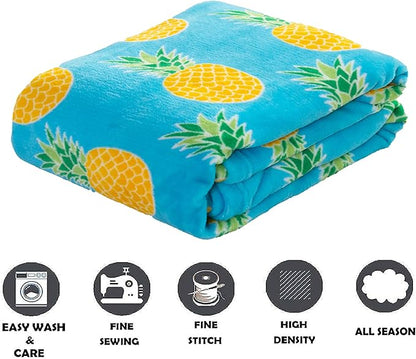Elegant Comfort Luxury Velvet Super Soft Christmas Prints Fleece Blanket-Holiday Theme Home Décor Fuzzy Warm and Cozy Throws for Winter Bedding, Couch and Gift, 50 x 60 inch, Pineapple