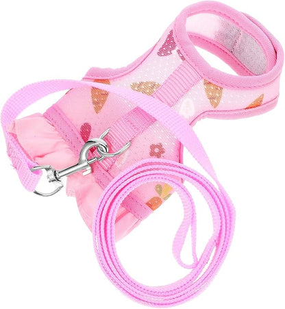 Adjustable Small Pet Harness Leash Set, Breathable Mesh Bunny Vest Harness with Wear-Resistant Leash, Pink S Size for Outdoor Rabbit and Guinea Pig Walking