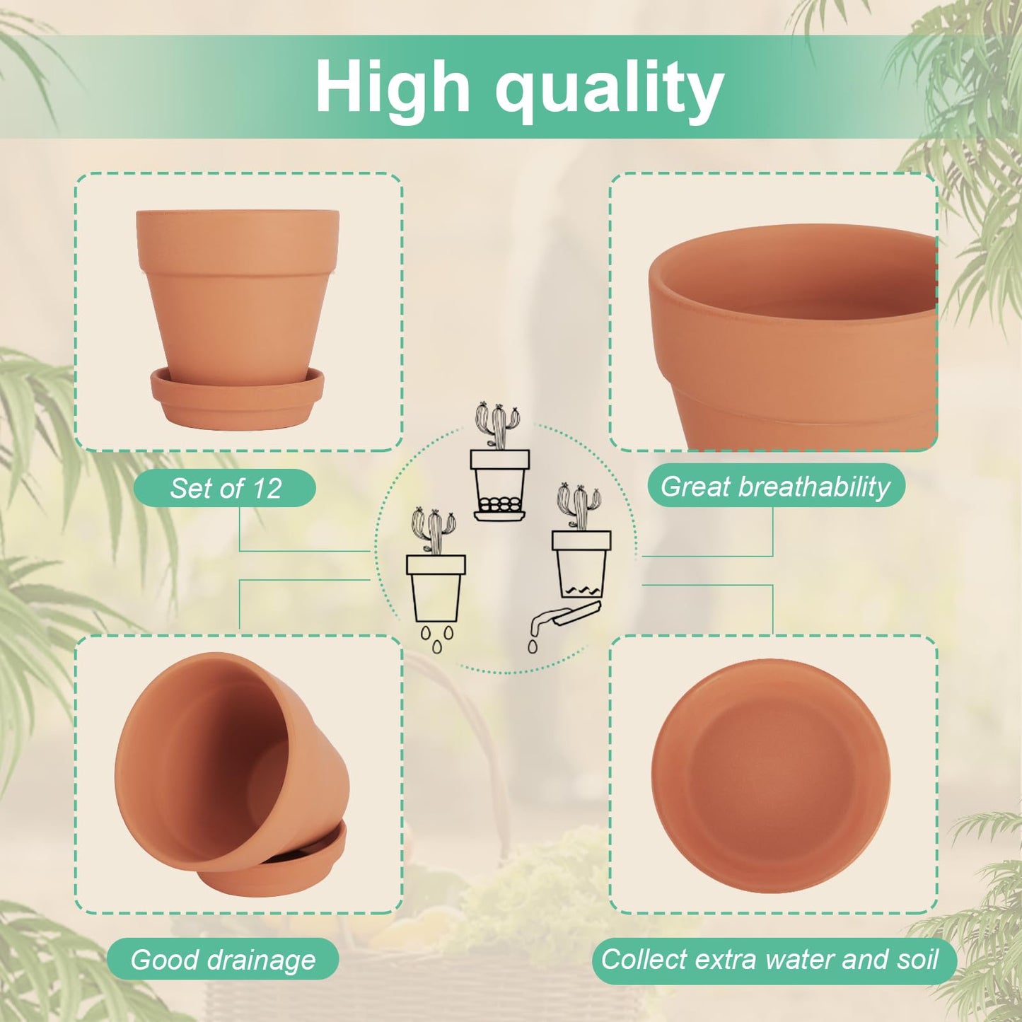 CUZZME 4 Inch Clay Pot for Plant with Saucer, Flower Pot with Tray, 12 Pack Small Terra Cotta Plant Pot with Drainage Hole, Terracotta Pot for Indoor Outdoor Plant, Great for Plants (4inch 12Pack)