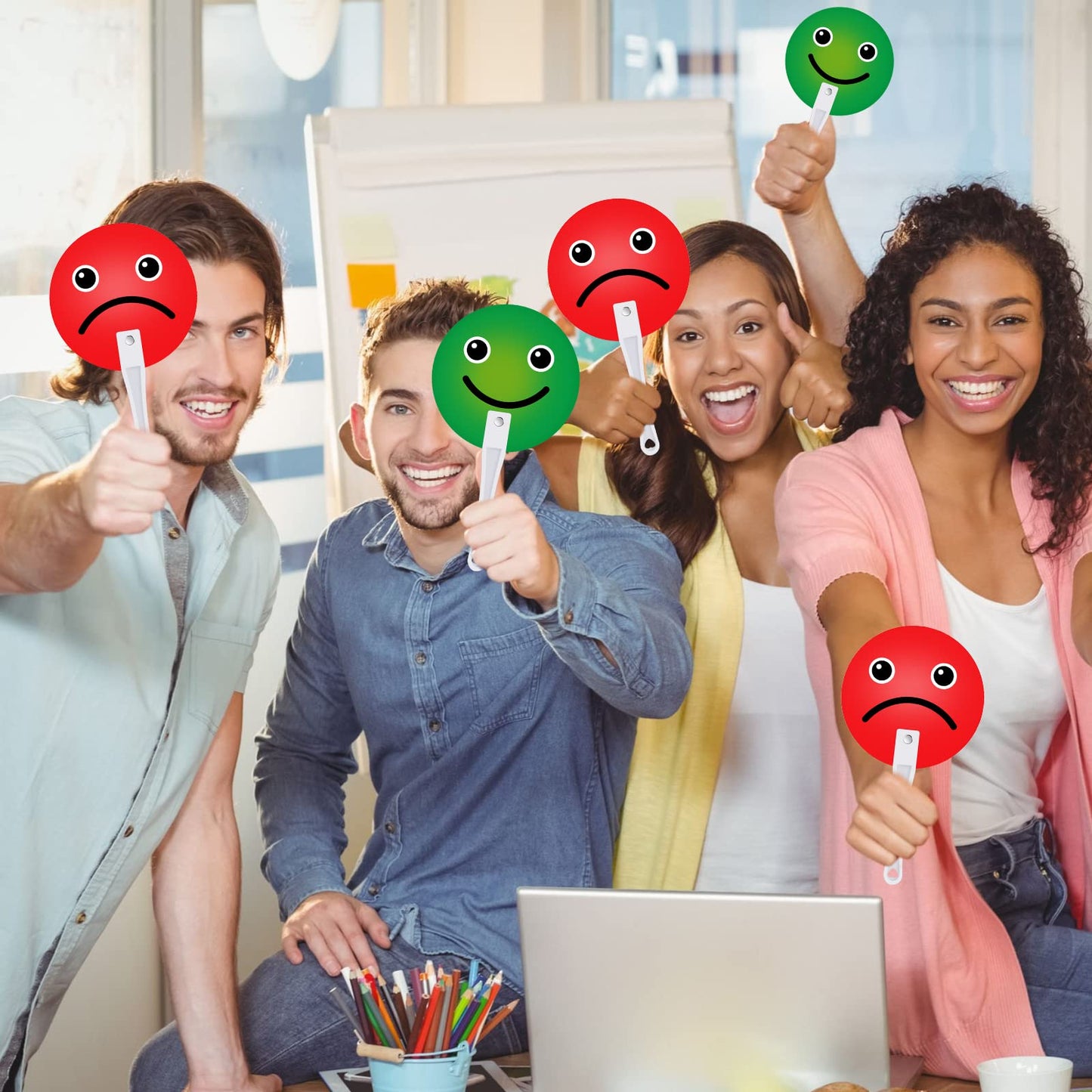 30 Pack Face Classroom Voting Paddles Handy Teacher Classroom Event Supplies Plastic Face Sign Green Red Yes or No Paddles True False Paddles for School Student