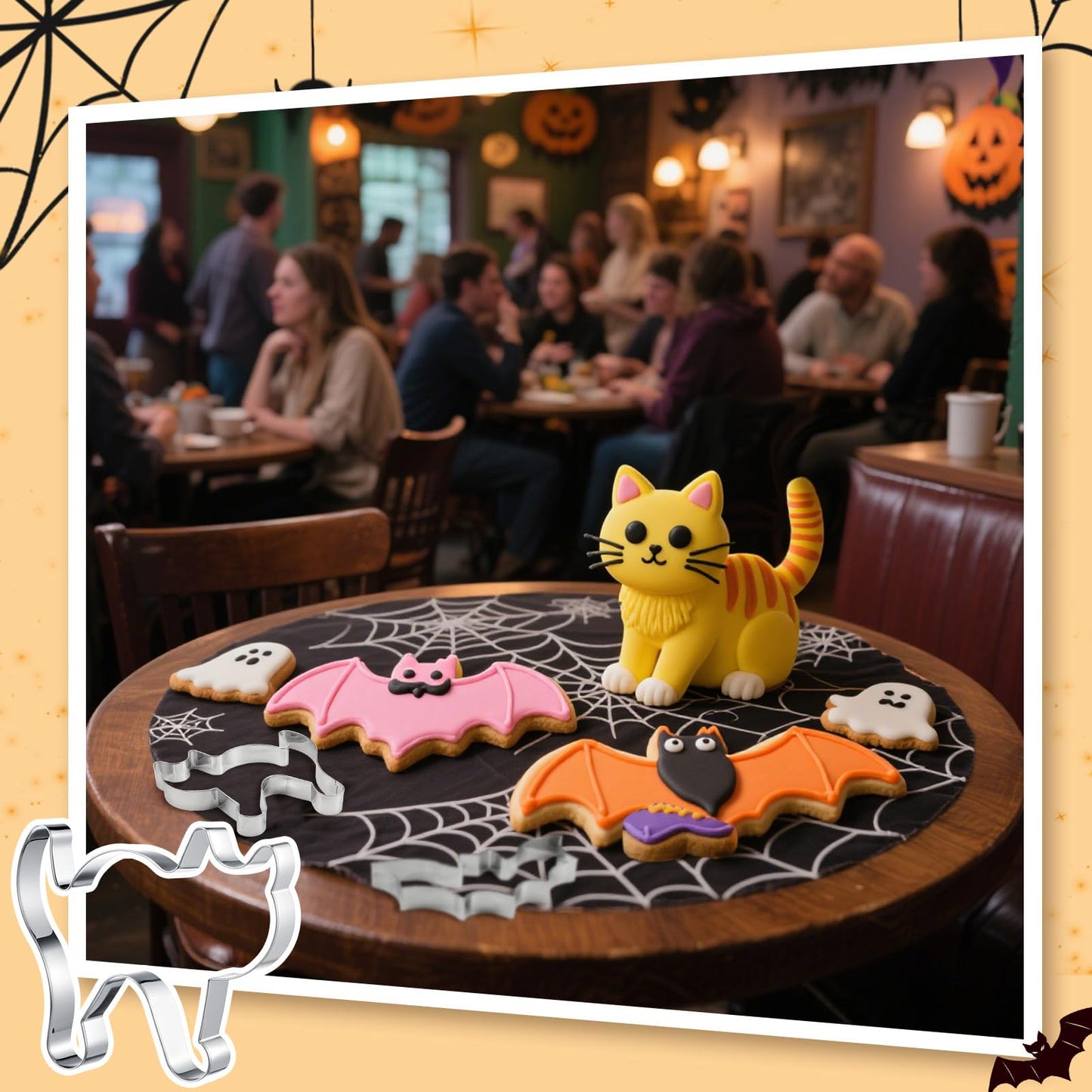 Teenyyou 2 Pcs Extra Large 8" Halloween Cookie Cutters Including Scared Cat and Bat Shaped Stainless Steel Mold Cutters for Halloween Holiday Baking