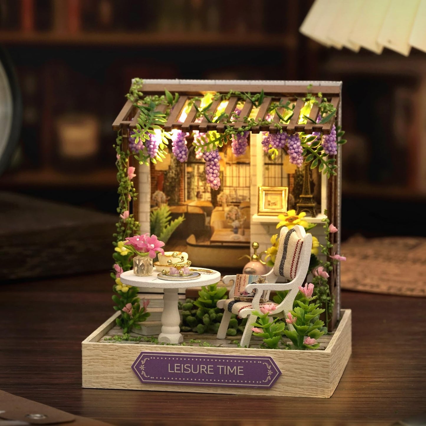 Miniature House Kit, CUTEROOM Tiny House Kit Wooden Dollhouse Kit Mini House Making Kit, DIY Dollhouse Kit Birthday Gift -Leisure Time