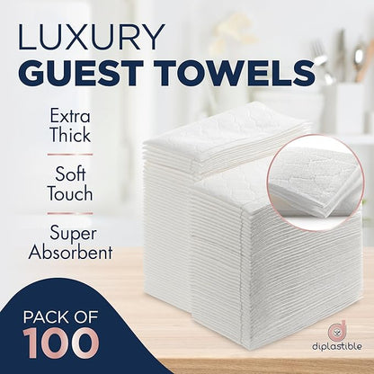 100 Count White Luxury Linen-Feel Paper Towels, Soft And Absorbent Cloth-Like