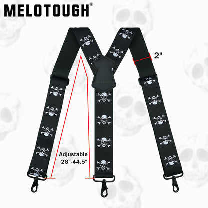 MELOTOUGH Suspender for Men 2 Inch Wide Y Back Adjustable Elastic Skull Suspenders with Swivel Hooks for Jeans
