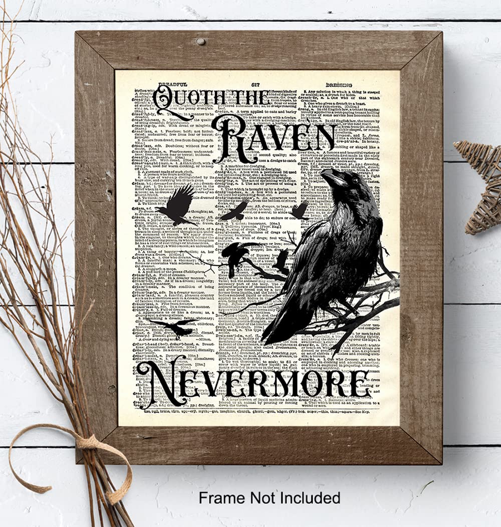 The Raven, Edgar Allan Poe, Nevermore - Medieval Decor - Gift for Wicca, Wiccan, Witchcraft, Occult Fan - Goth Room Decor - Gothic Home Artwork - Creepy Scary Wall Art Picture - Halloween Decoration