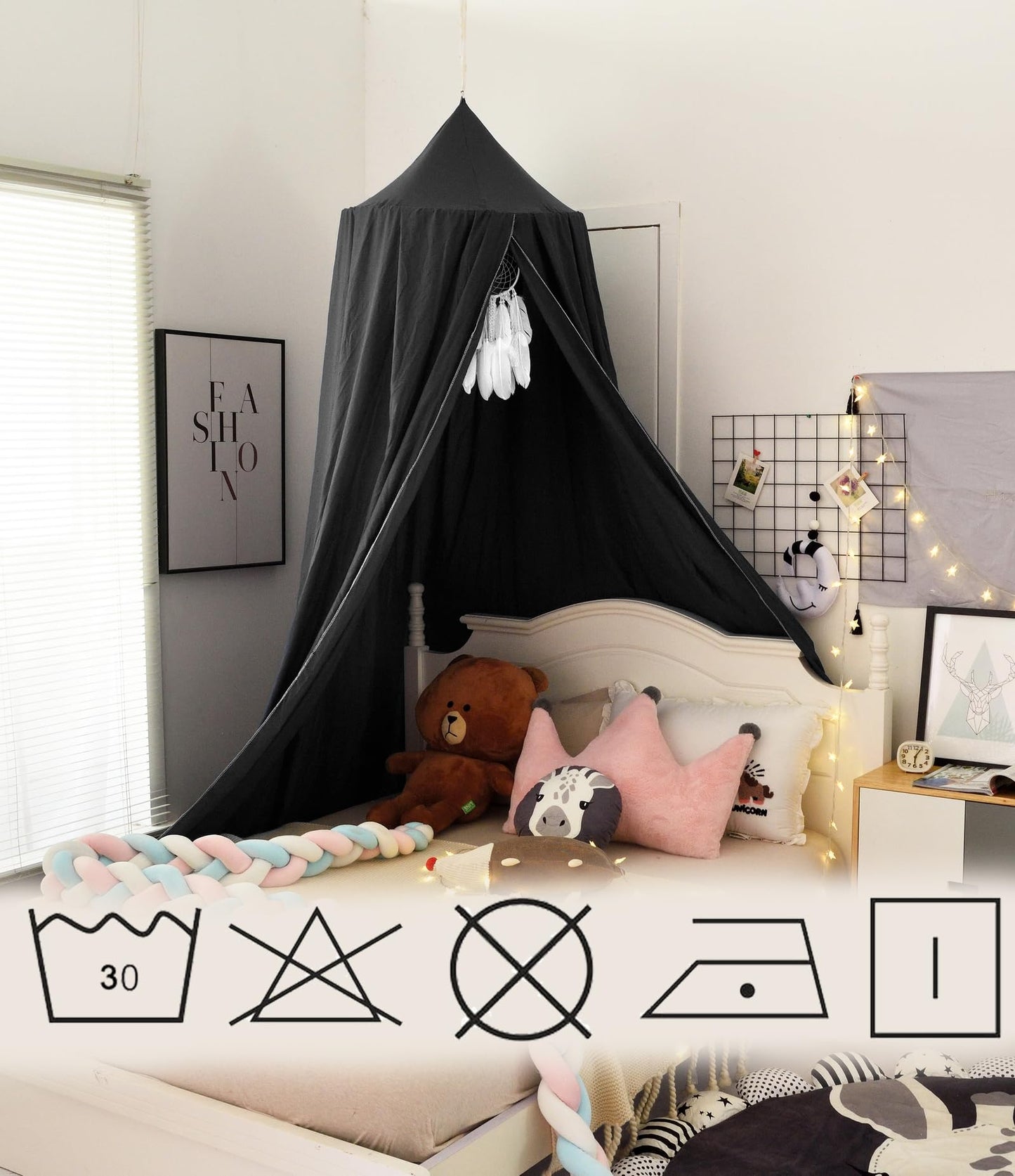 KGanBNHH Bed Canopy for Boys Girls,Crib Canopy Curtains,Extra Large Dome Mosquito Net Reading Nook Canopy for Kids Boys Twin Full Queen Size Bed,Fire Retardant Fabric (Black)