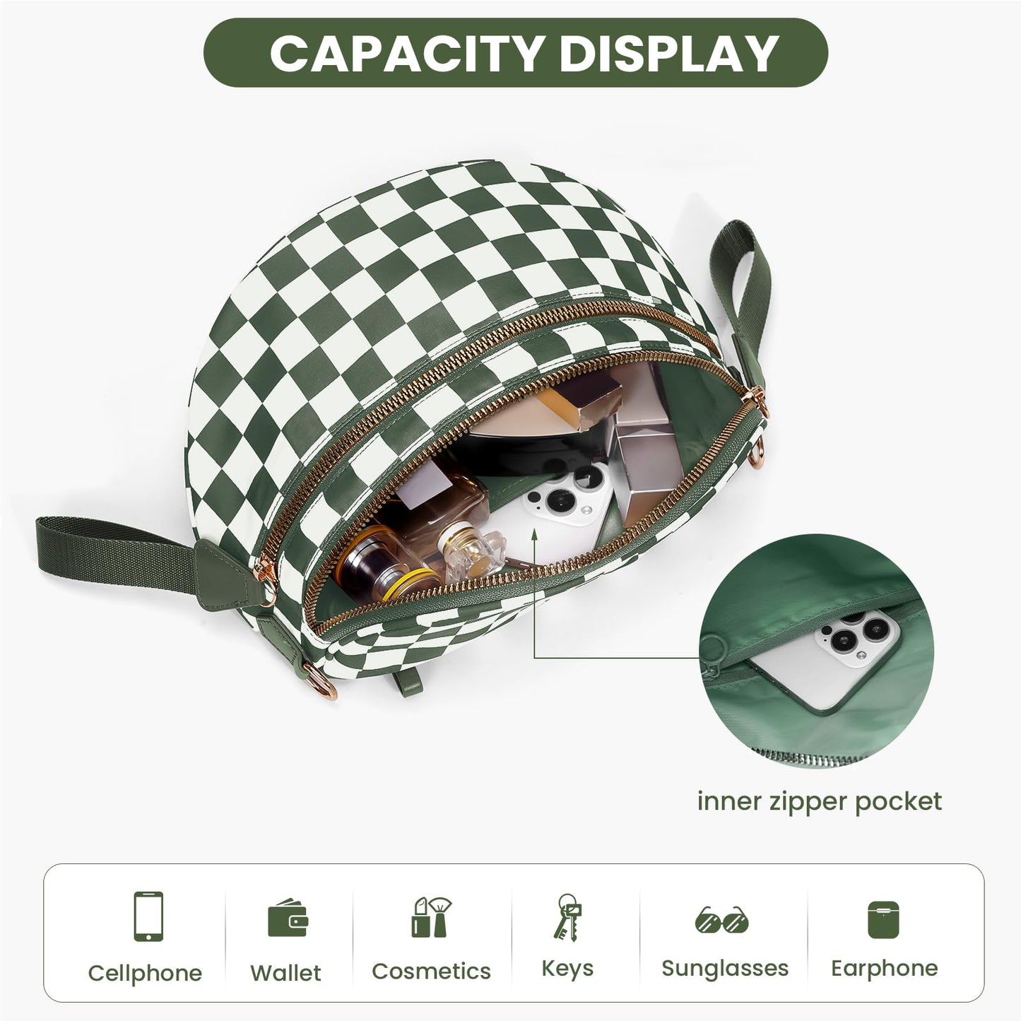 Checkered Crossbody Bum Bags for Women Nylon Checkered Purse Checkerboard Fanny Pack