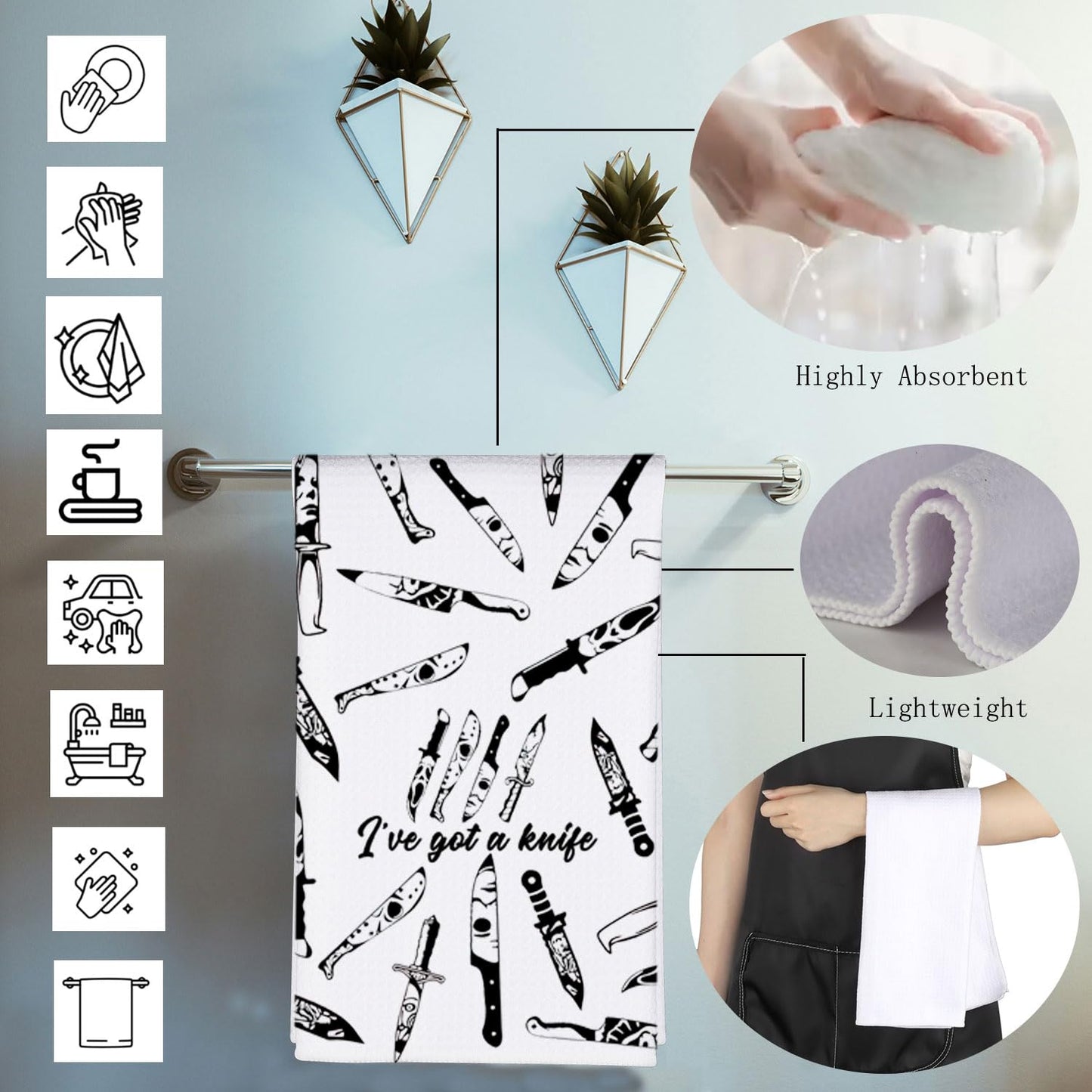 MBMSO Chef Knife Towel I've Got a Knife Scary Movie Gifts for Horror Fans Baking Cooking Cloth Halloween Kitchen Dish Towel (Chef Knife TW)