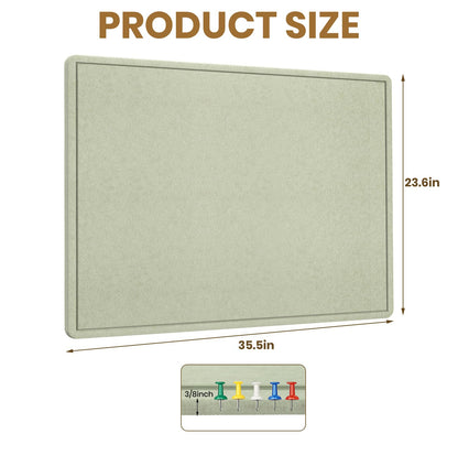 Bulletin Board, 36 X 24 inches Cork Board with 20 Pushpin, Felt Cork Board Notice Pin Board, Self-Adhesive Vision Board Mood Board Foldable Photo Board for Wall - Sage Green