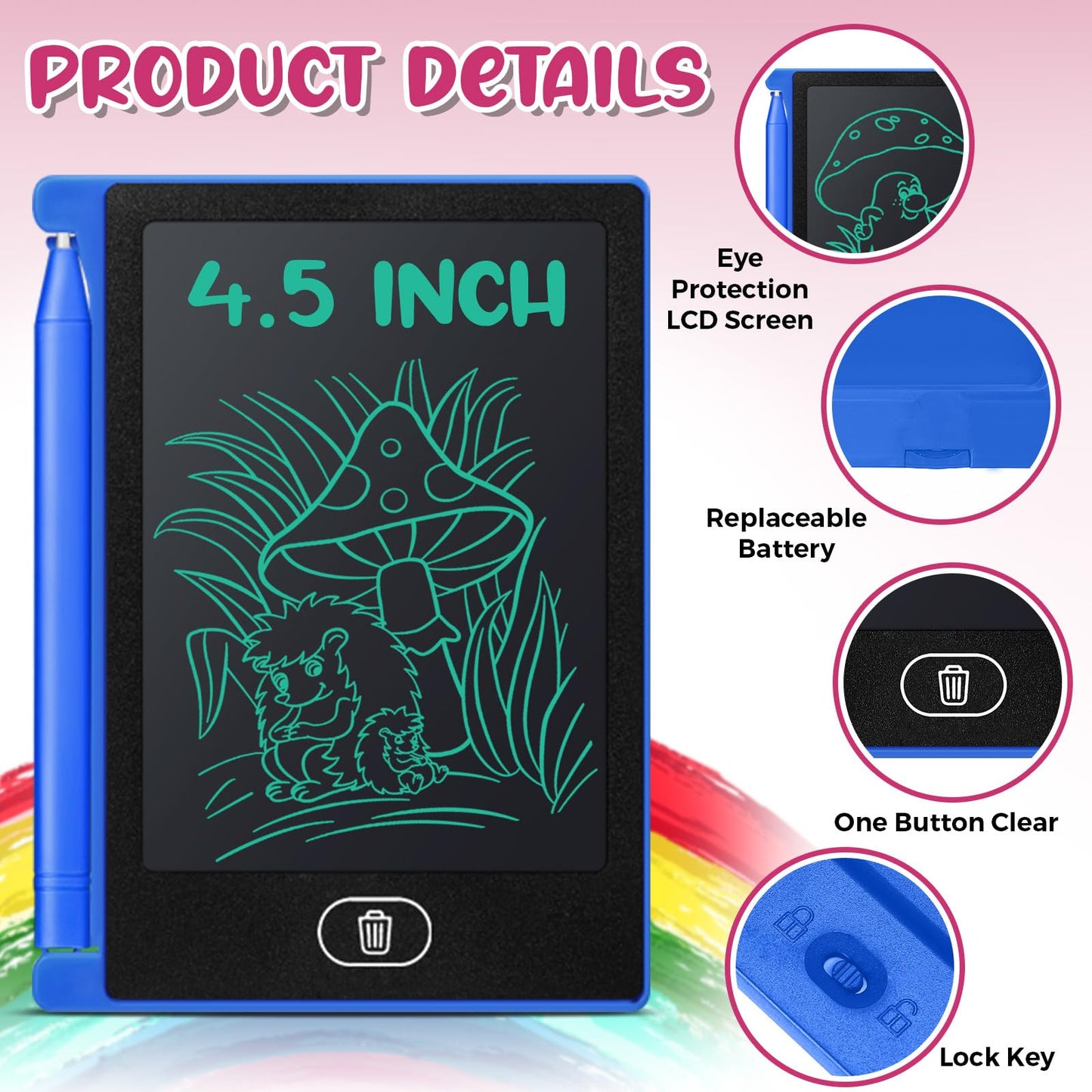 Zhehao 24 Pack LCD Mini Writing Tablet for Kids 4.5 Inch Doodle Board Bulk Erasable Reusable Electronic Drawing Pad Birthday Party Favors Goodie Bag Classroom Gifts(Blue,Pink,Green,Red)