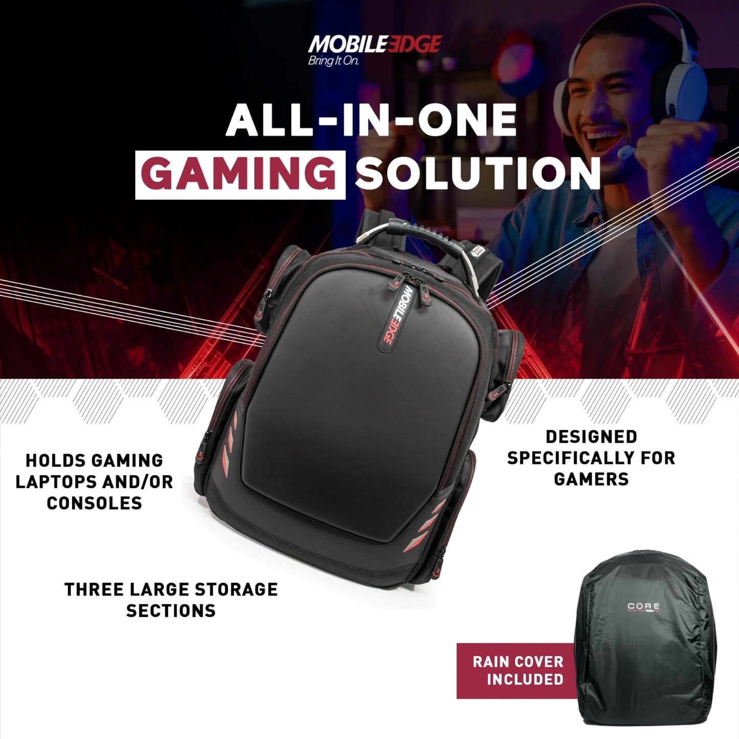 Mobile Edge CORE Gaming Laptop Backpack for 17-18 Inch Laptops with USB Charging Port and Cable, TSA-Friendly, MECGBPV1