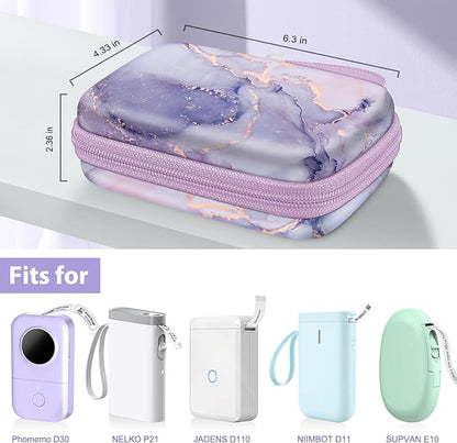 FINTIE Label Maker Case Compatible with Phomemo D30 D35, NELKO P21, SUPVAN E10, NIIMBOT D11 D110, JADENS D110, ORGSTA S001 - Portable Shockproof Hard Shell Label Printer Carrying Cover (Lilac Marble)