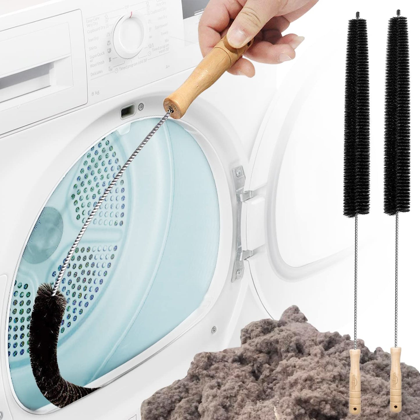 Holikme Dryer Vent Cleaner Kit 2 Pack - Household Cleaning Supplies 304 Stainless Steel Dryer Lint Brush Home Essentials for Lint Trap Dust Vacuum Brush