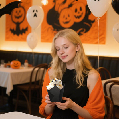 Whaline 200Pcs Halloween Tulip Cupcake Liners Black Orange Purple Green Tulip Baking Cups Muffin Cupcake Wrappers for Party Supplies Table Decor