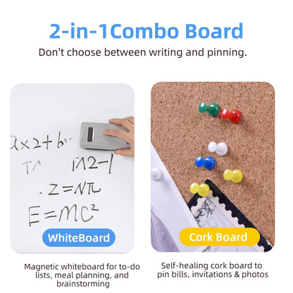 DexBoard Cork Board and Whiteboard Combination, 24" x 18" Bulletin & Magnetic Dry Erase Board for Wall, Vision Board for Home, Office, School, Silver Aluminum Frame