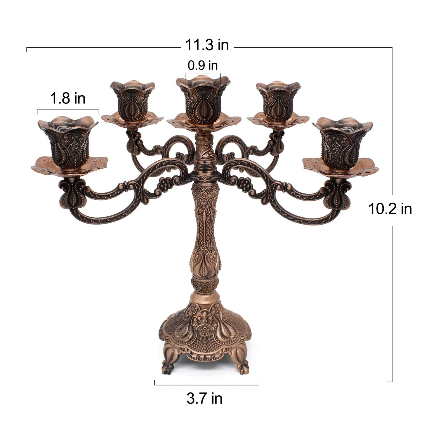 Dorlotou Metal Candelabra 5-Candle 10.1 Inch Tall Candle Holder Stick for Home Wedding Event and Party Festival,Red Bronze