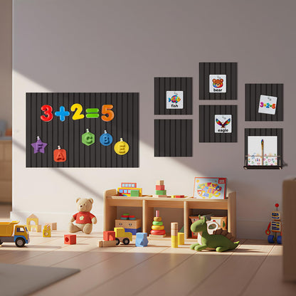 12 Pack Bulletin Boards 48" x 36" Alternative Cork Board for Office,Built-in Storage Device，Large Cork Boards for Walls ， Felt Wall Tiles, Contains Removable Security Stickers and PushPins (V-Black)