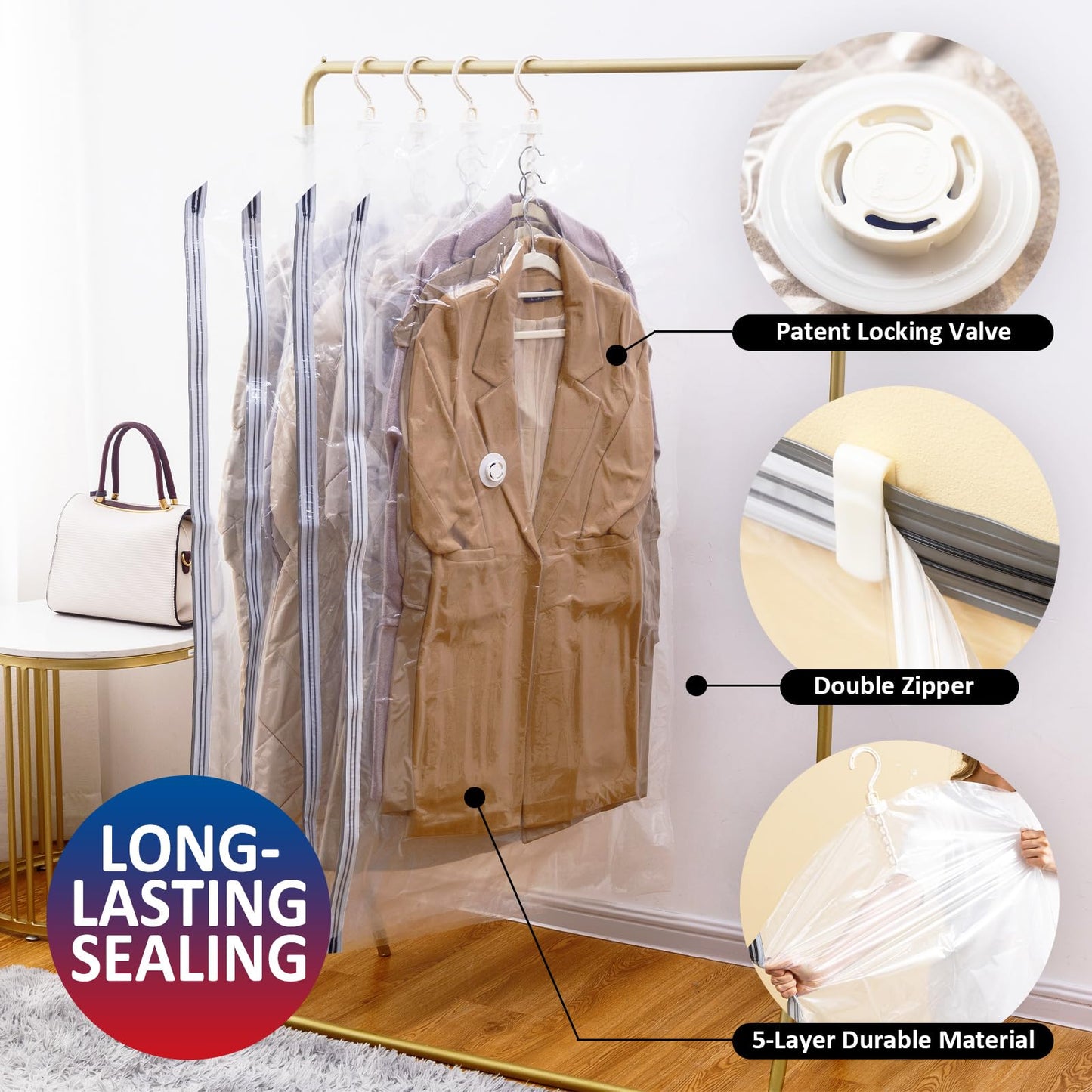 Hanging Vacuum Storage Bags, 6 Pack Large Hanging Vacuum Seal Bags for Clothing, Space Saver for Clothes, Suits, Dress, Jackets, Closet Organizer for Moving Supplies(53.1x27.6 in)
