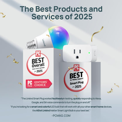 Linkind Matter Smart Light Bulb, Smart Bulbs Work with Apple Home, Siri, Alexa, Google, SmartThings, LED RGBTW Color Changing Bulbs Music Sync,A19 E26 60W 800LM, 2.4GHz WiFi Only, 4 Pack