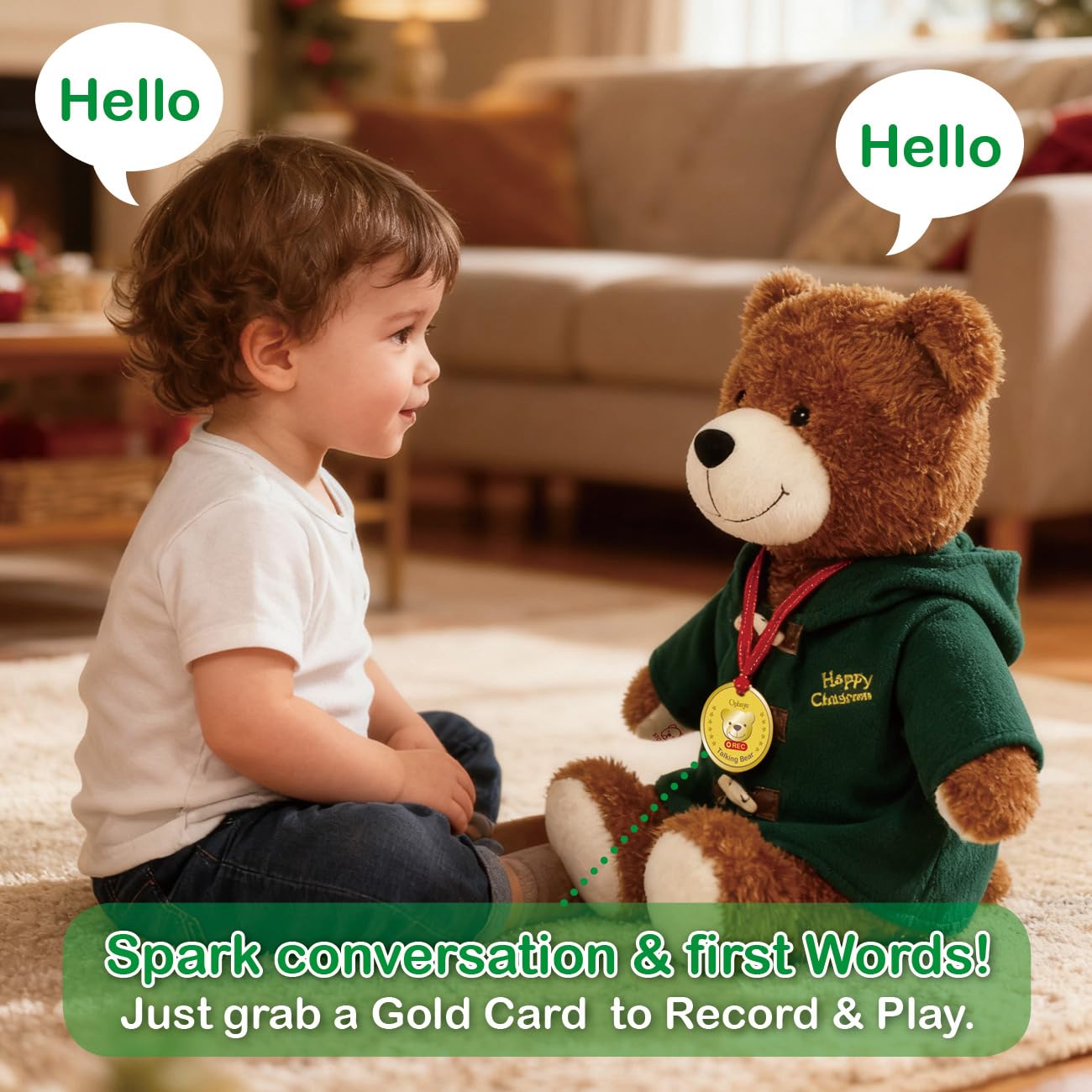 OPHAYA 20'' Techer Bear Talking Teddy Bear Stuffed Animal Plush Interactive Toy, Card-Activated 4 - Language Early Montessori Word Learning, Singing Storytelling Bear Toy for Kids