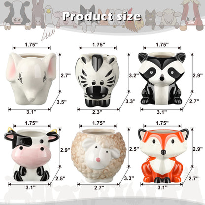 Patelai 6 Pieces Cute Animal Succulent Planter Pot with Drainage Hole, Cartoon Cow Elephant Ceramic Flower Plant Pot Tiny Flower Planter Cactus Container Indoor Outdoor Office Home Decor