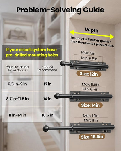 Supforce Valet Rod for Closets, 12" Valet Rod With 4 Hooks, Closet Organizer Slide Out Clothing Hanger Rods Extender Perfect for Suits,Dresses,Belt,Tie, Black
