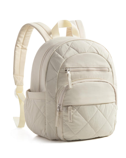 Smasrob Women Mini Backpack with RFID Blocking Pocket, Small Puffer Backpack Purse, Lightweight Quilted Backpack for Work, College or Travel, Beige