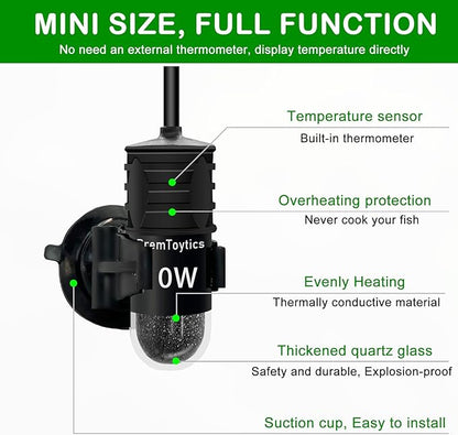 Small Aquarium Heater, USB 10W Adjustable Mini Fish Tank Heater with External Temperature Controller, Overheating Protection, Used for 0.5-1 Gallon Tank (Quartz)