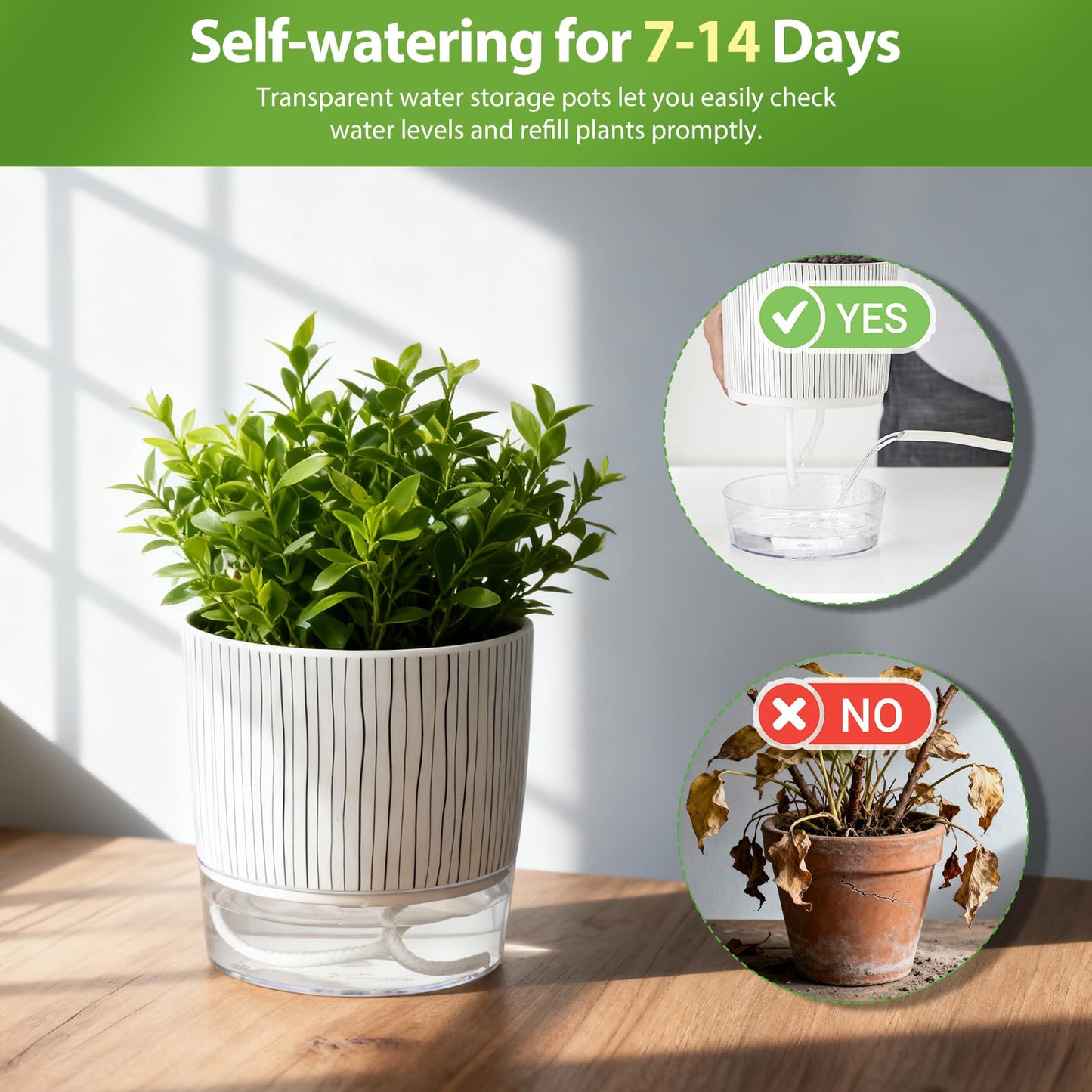 CWYEYE 6 Pack Self Watering Pots for Indoor Plants, Flower Planters with Wick Rope & Reservoir, 4" + 5.5" Plastic Pots for African Violet, Orchid, Succulent, Herbs