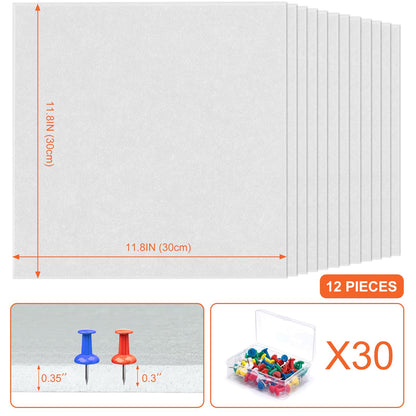 Cork Boards for Walls 48" x 36" Felt Board Alternative, 12 Pack Felt Wall Tiles Bulletin Board, Large Cork Board for Office Pin Board Tack Board Cork Boards