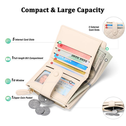 GAEKEAO Small Wallet for Women Slim Bifold Leather RFID Blocking Credit Card Holder Wallets Zipper Pocket Coin Purse with ID Window