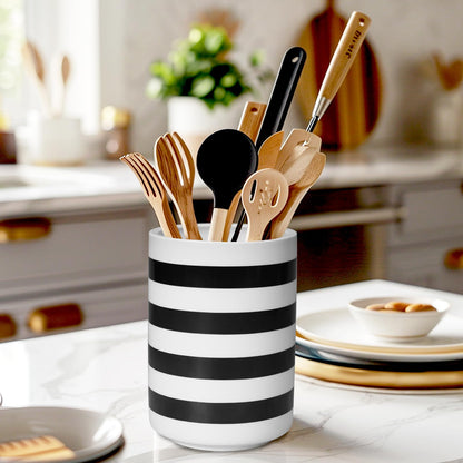 Sunddo Kitchen Utensil Holder, 6.7" Large Utensil Crock, Utensil Holder for Kitchen Counter, Ceramic Farmhouse Utensil Organizer for Kitchen Decor