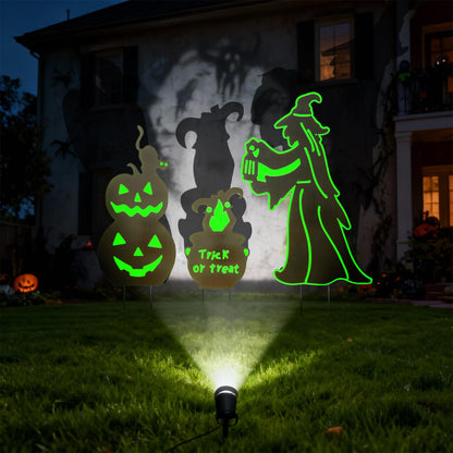 Halloween Outdoor Yard Decorations, 3 Pack Glow in The Dark Witch and Pumpkin Lawn Signs Waterproof Witch's Cauldron Potions for Garden, Walkway, Patio, Porch Outside Decor