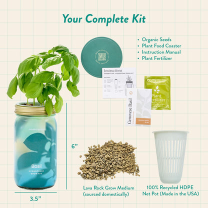 Modern Sprout Mason Garden Jar - Self-Watering Hydroponics Growing System Kit with Organic Herb Seeds - Jar Planter for Indoor Herb Garden - Seed Starter Kit - Home Decor & Gifting - Basil