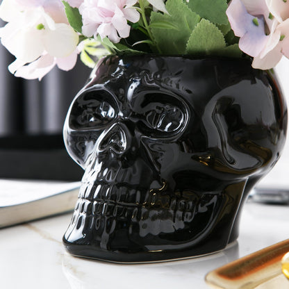 Tanvecle Skull Planter Pots, Skeleton Vase for Succulent, Flowers, Gothic Centerpiece for Table, Punk Home Decor and Accessories, Halloween and Day of The Dead Decorations - Black