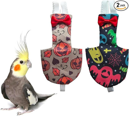 UKJENT Bird Diaper Protective Parrot Nappy - 4 Pack, Reusable Flight Suit with Waterproof Inner Layer, Washable Cute Urine Wet Suit for Parakeet Cockatiel Mini Macaw Budgie Canary(M)