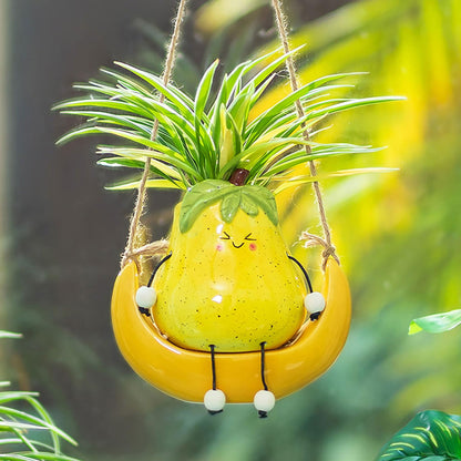 Walasis Cute Hanging Planter Pot for Indoor - Swing Smiley Planter for Outdoor Plants - Ceramic Succulent Plant Pot with Face