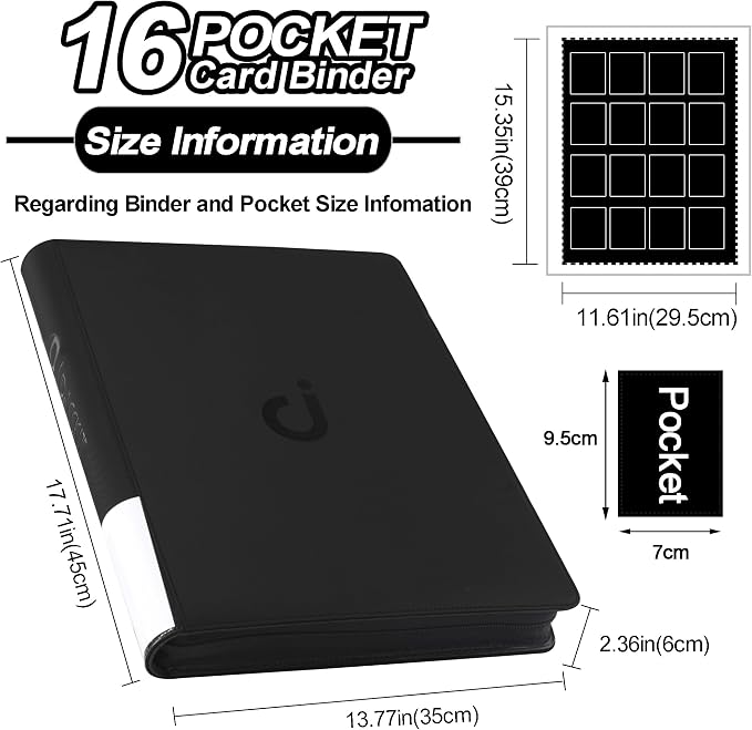 D DACCKIT Card Binder 16 Pocket - Fits 1024 Cards，4X4 Ringless Card Album with Sleeves for Trading Cards & Sports Cards（Model A，Classic Black）