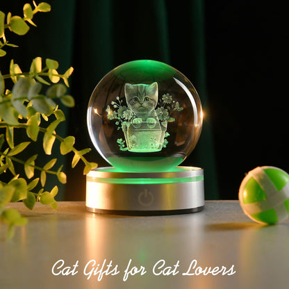 IFOLAINA Cat Themed Gifts for Women Christmas 3D Crystal Ball for Her Mom Girls Cat Lover Gifts for Women Birthday Glass Globe Decor for Bedroom