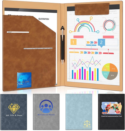 Personalized Padfolio Folder, Leather Custom Portfolio for Men & Women Resumes Office Business, A4 Portfolio Binder for Office College Resumes (Brown)