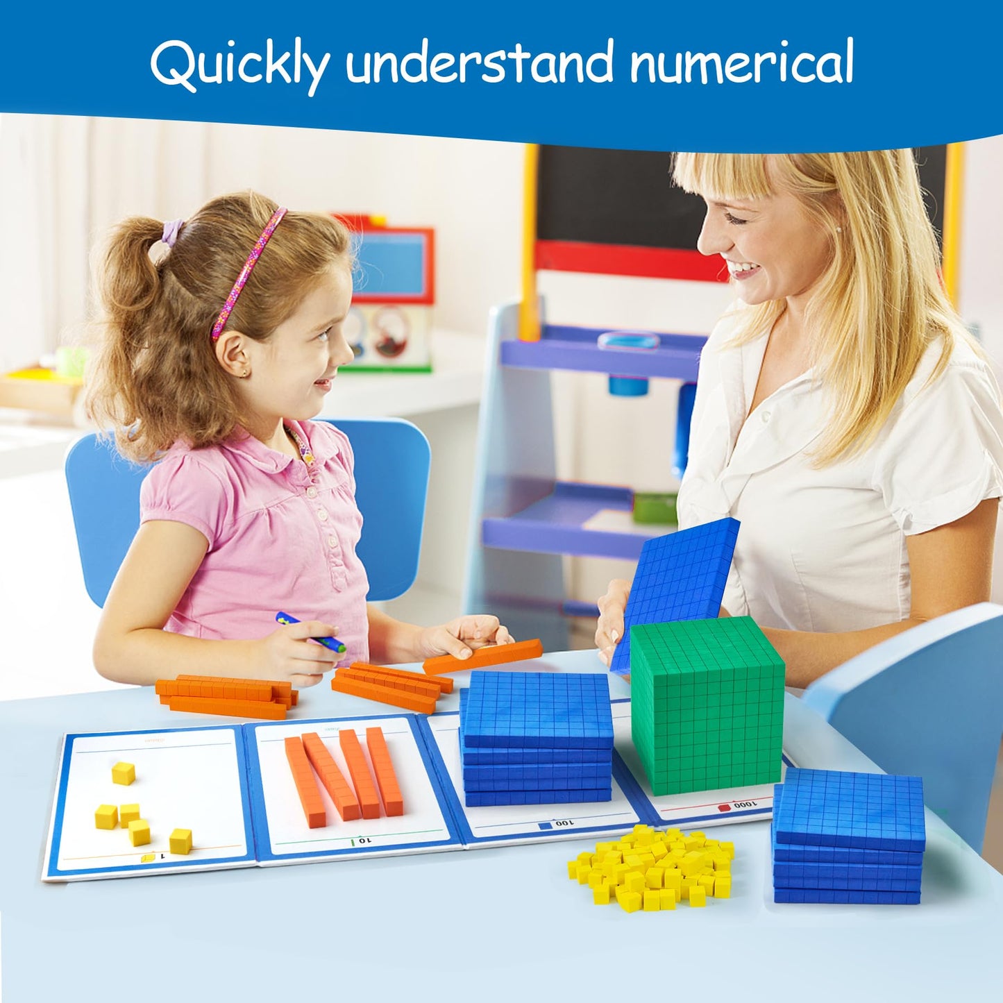 Stochastic Box Foam Base Ten Blocks for Place Value, Early Counting, Manipulatives, Counters, Cubes - Kids Math Learning Tool