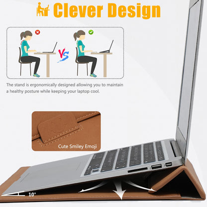 HYZUO 15 Inch Laptop Case Bag Sleeve with Stand for MacBook Air 15 M5 M4 A3241 M3 A3114 M2 A2941 2026-2023, 15" Surface Laptop 7/6/5/4/3, MacBook Pro 15 A1990 A1707 2019-2016, Brown