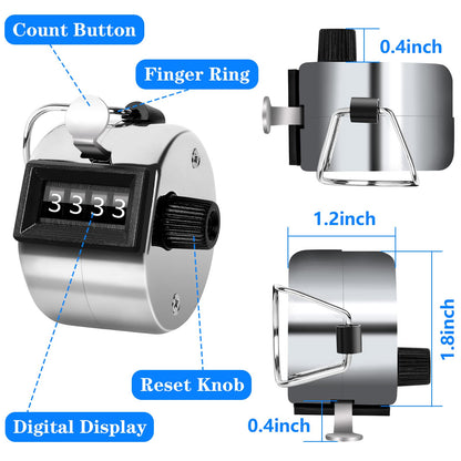 PETKNOWS Metallic Handheld Mechanical Counter Clicker, 5 Pcs 4-Digital Number Tally Click Counter for School Event Golf Sports Office Stadium