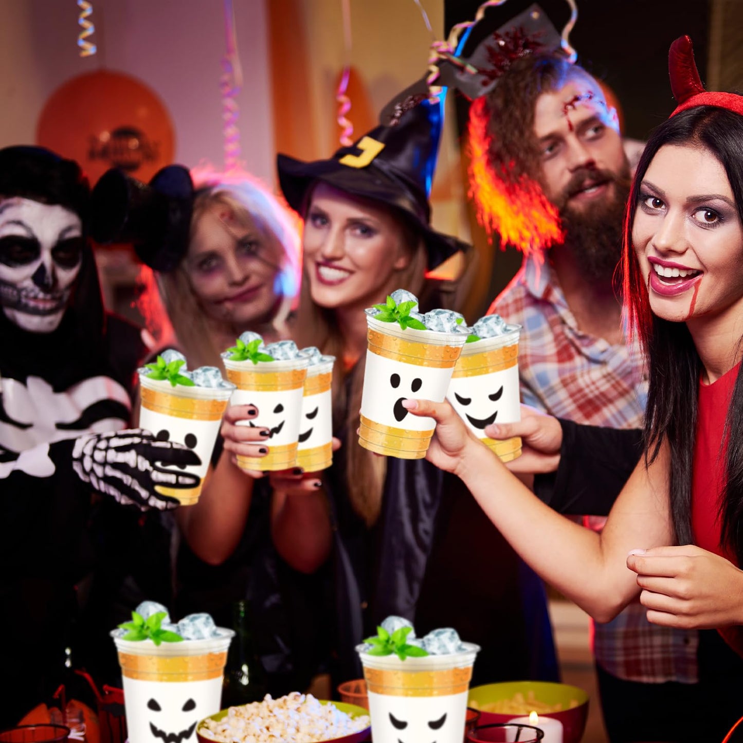 Jingmore 48 Pcs Halloween 12 oz Plastic Cups Ghost Design Disposable Cups for Halloween Party Beer Beverage Ice Cream Snacks