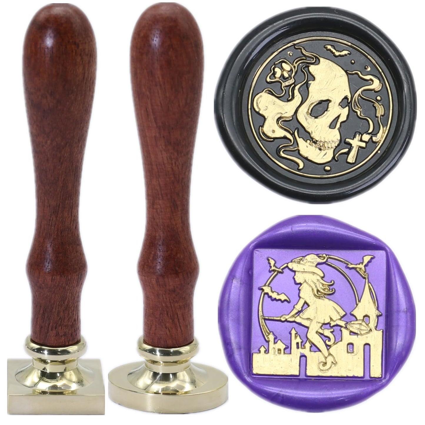 ONWINPOR Skull Skeleton Wax Seal Stamp Set - Removable Brass Head Sealing Stamp Kit, Great for Decorating Party Invitations