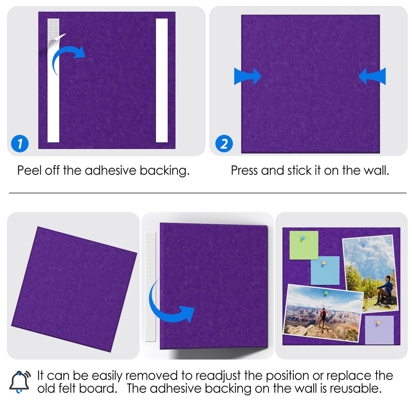 MaxGear Large Cork Board for Wall 36" x 24", Violet Bulletin Board, 6 Pack Felt Wall Tiles with Pushpins, Cork Boards for Office Push Pin Board Tack Board Felt Board